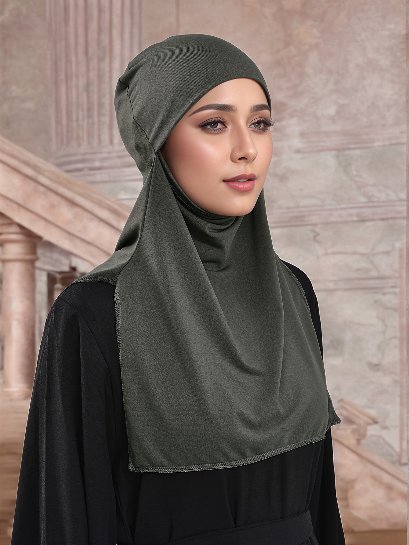 Elegant Muslim Women's Large Khimar Abaya - Asymmetrical Design, Solid Color, Versatile Base for Hats, Machine Washable All-Season Traditional Hijab, Hijab Scarf, Outdoor Light Beige Protection