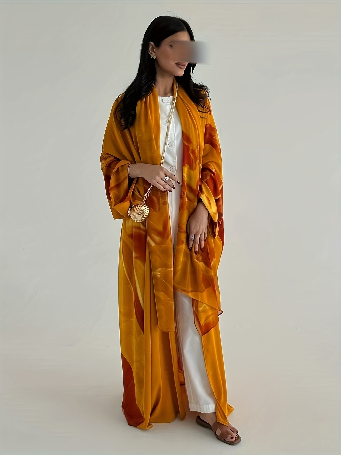 New modest Muslim scarf chiffon printed two-piece set Middle East fashion cardigan kimono abaya coat.