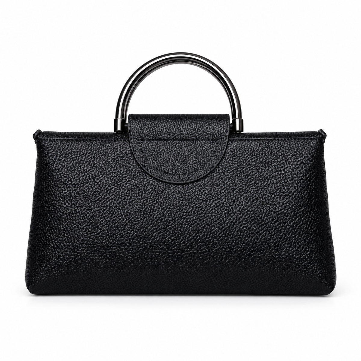 Black Leather Evening Clutch Metal Handles