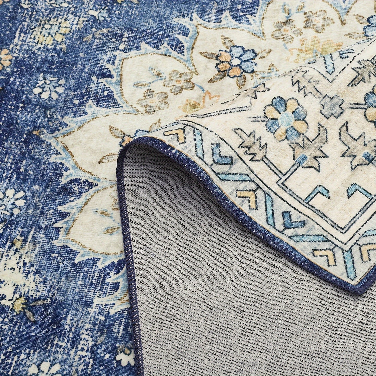 Vintage Floral Print Throw Floor Carpet Small Entrance Rug Washable Living Room Rug Easy Cleaning Rug Stain Resistant Indoor Carpet Non Slip Non Shedding Low Pile Soft Bedroom Rug Folding Rug For Dining Room Office Kitchen