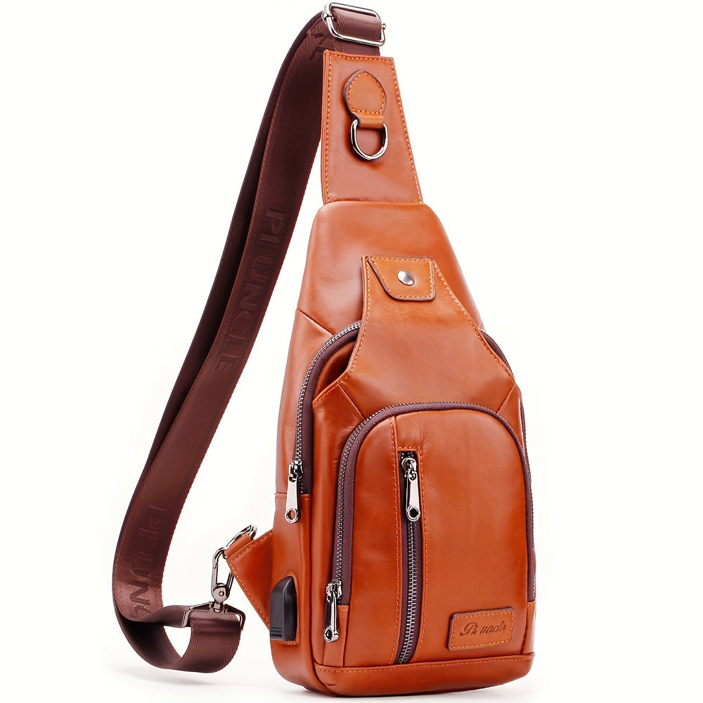Outdoor Leisure Large Capacity Leather Men's Sling Bag Shoulder Crossbody Bag Chest Soft Leather Hanging Bag