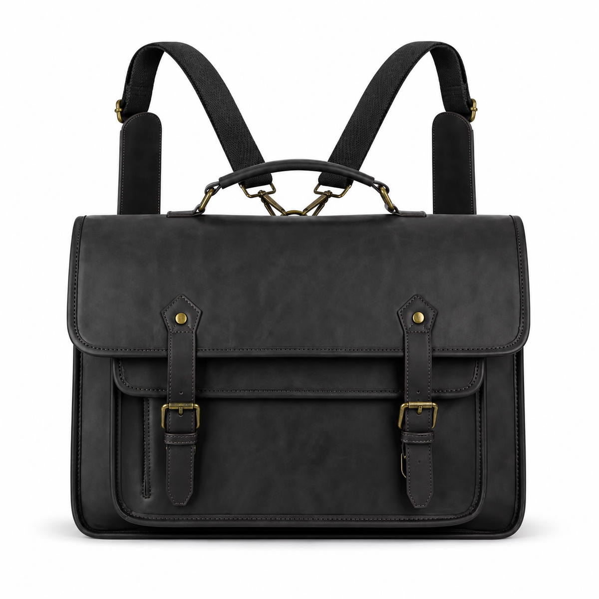 Classic Black Leather Briefcase Backpack Bag