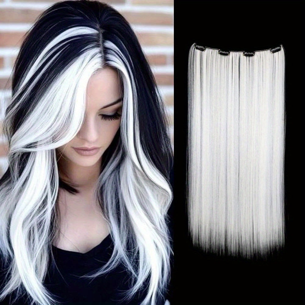 22Inch Long Straight Colorful Synthetic Hair Extensions - Invisible Clip-In, High Temperature Resistant, Easy to Wear for Women, Perfect for Parties & Holidays, Burgundy Hair Additions