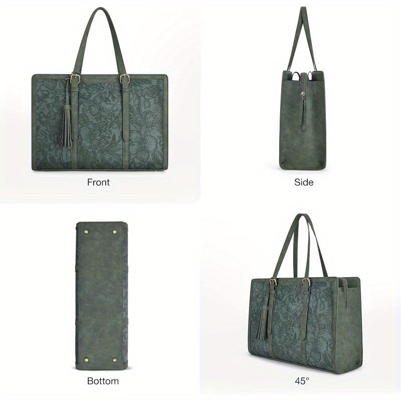 Laptop Bag For Women 15.6 Inch Work Tote Bags Faux Leather Computer Purse For Business Office With 3 Layer Compartments