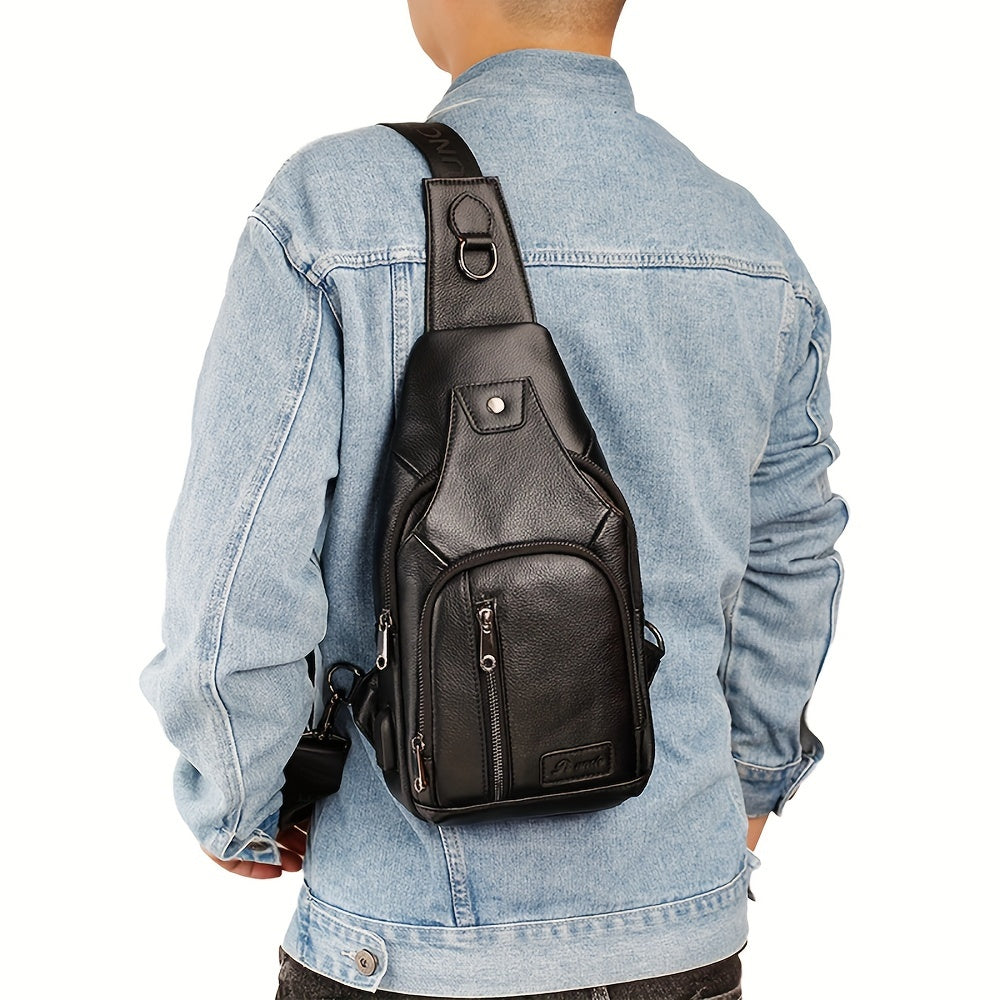 Outdoor Leisure Large Capacity Leather Men's Sling Bag Shoulder Crossbody Bag Chest Soft Leather Hanging Bag