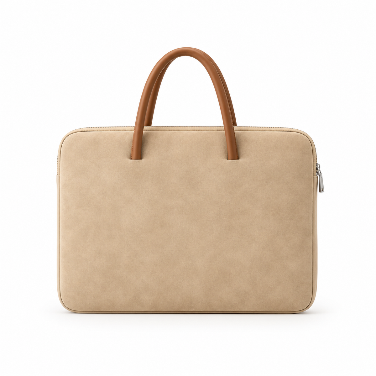 Beige Leather Laptop Bag With Handles