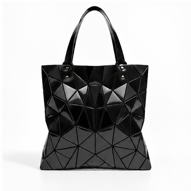 Black Geometric Glossy Structured Tote Bag