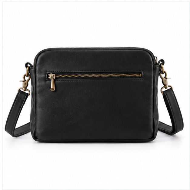 Classic Black Leather Crossbody Shoulder Bag