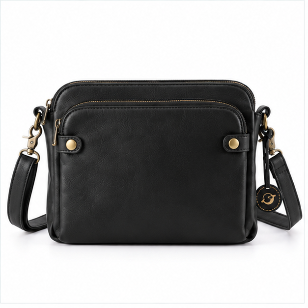 Classic Black Leather Crossbody Shoulder Bag