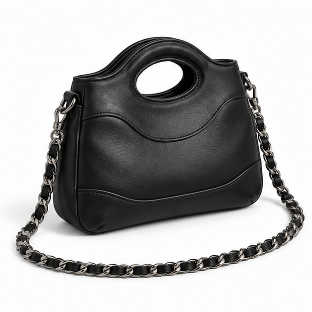Black Oval Handle Chain Shoulder Bag