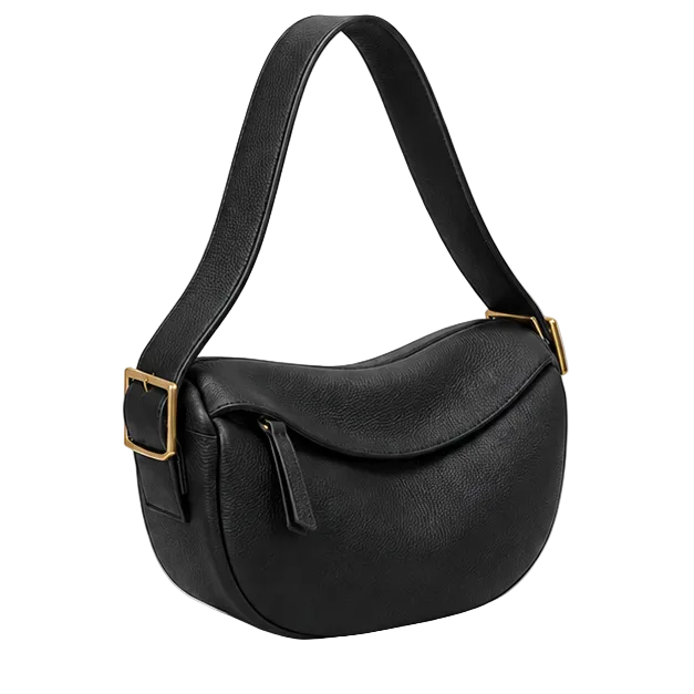 Black Crescent Shoulder Bag With Zipper