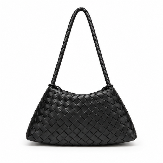Black Woven Slouch Shoulder Bag