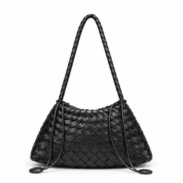 Black Woven Slouch Shoulder Bag