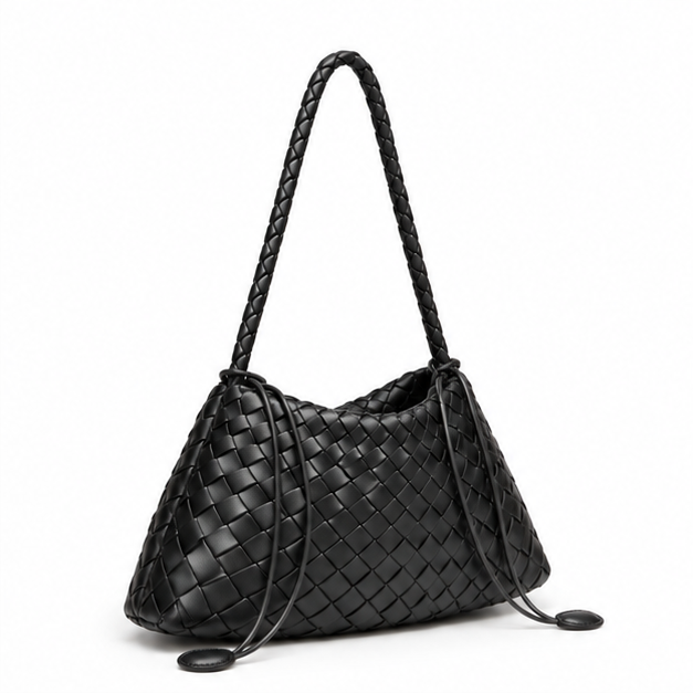 Black Woven Slouch Shoulder Bag