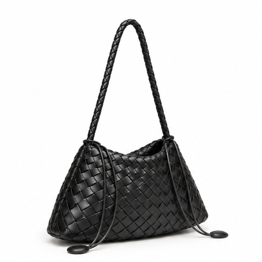 Black Woven Slouch Shoulder Bag