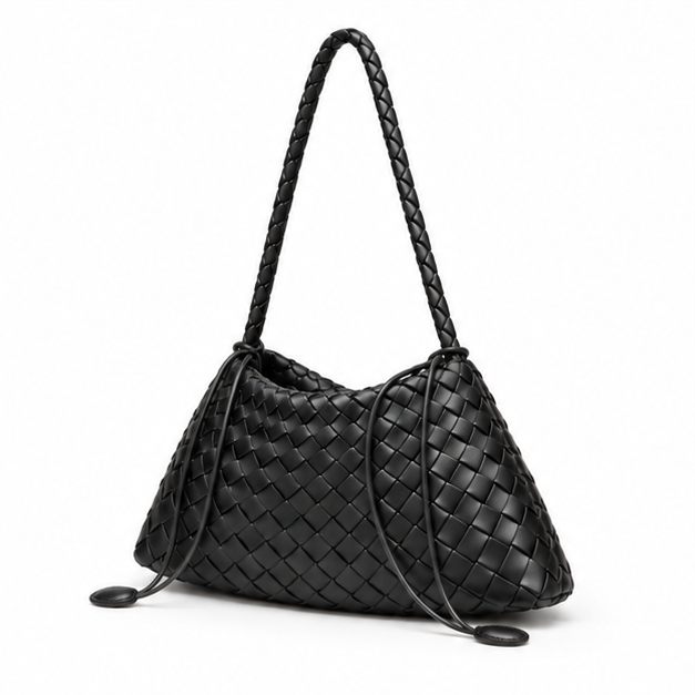 Black Woven Slouch Shoulder Bag