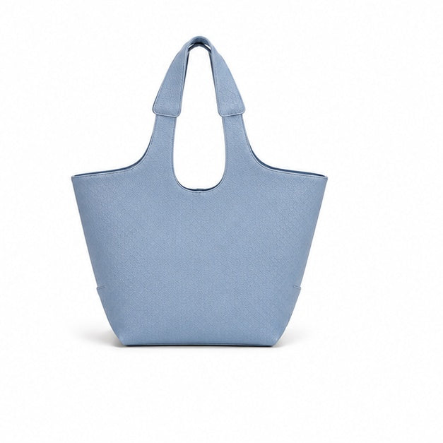 Blue Textured Everyday Shoulder Tote Bag
