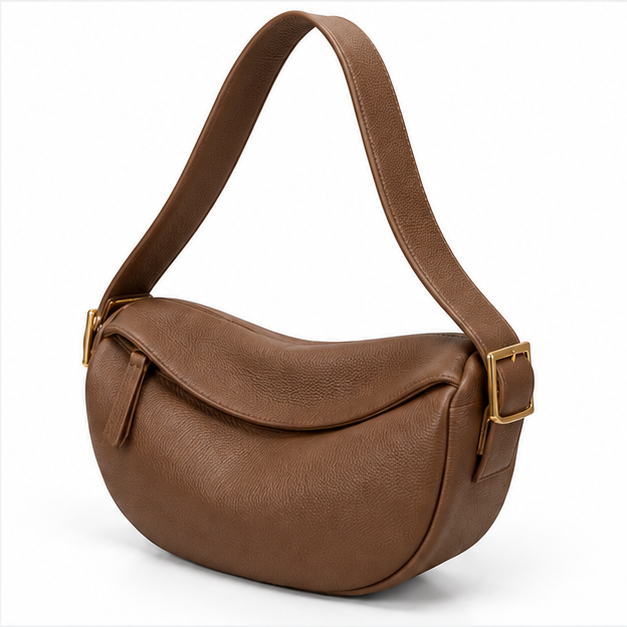 Brown Crescent Shoulder Bag With Buckle