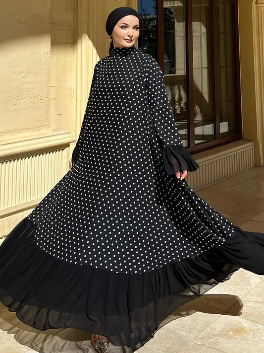 Middle Eastern Inspired Baju Abaya Dress With Polyester And Spandex, Dot Pattern, Machine Washable, All-Season