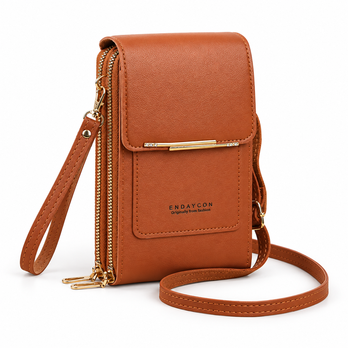 Caramel Brown Compact Crossbody Phone Bag