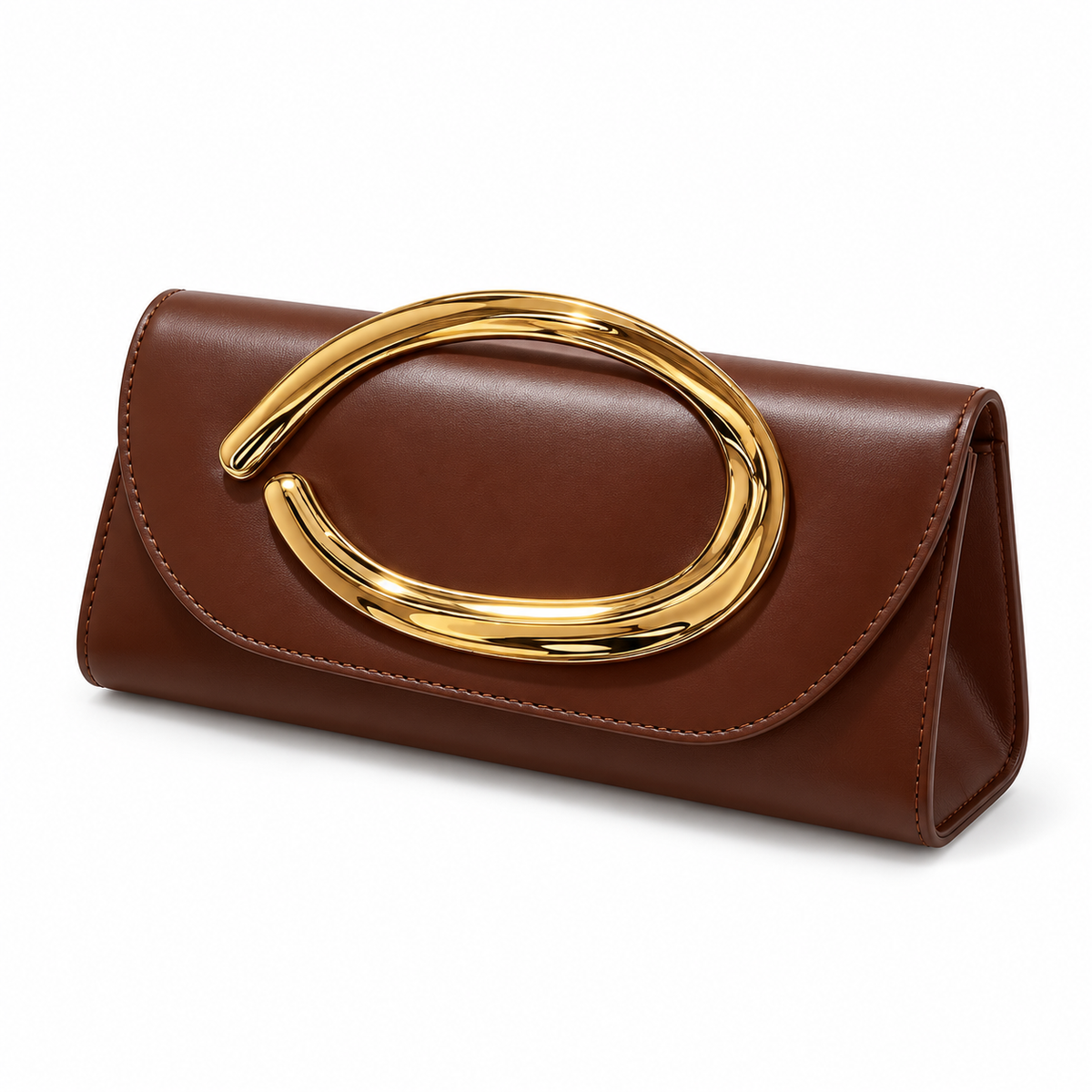 Chocolate Brown Clutch With Golden Loop