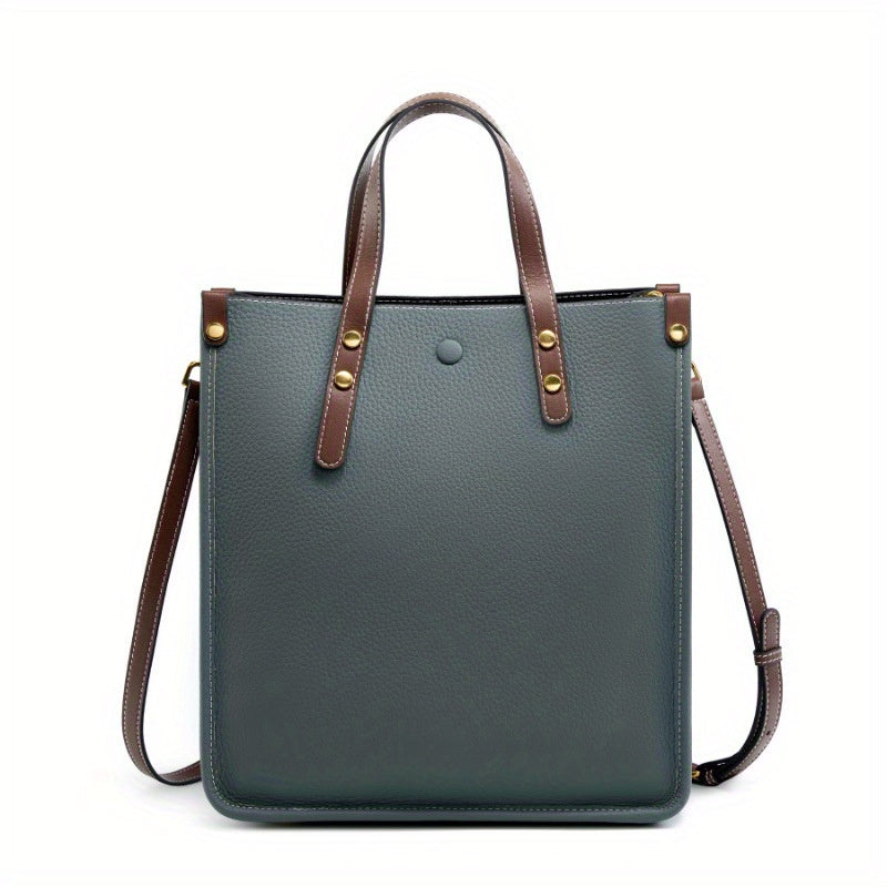 Genuine Leather Vertical Tote Bag for Women - Convertible Crossbody Shoulder Bag with Adjustable Strap, Zipper Closure