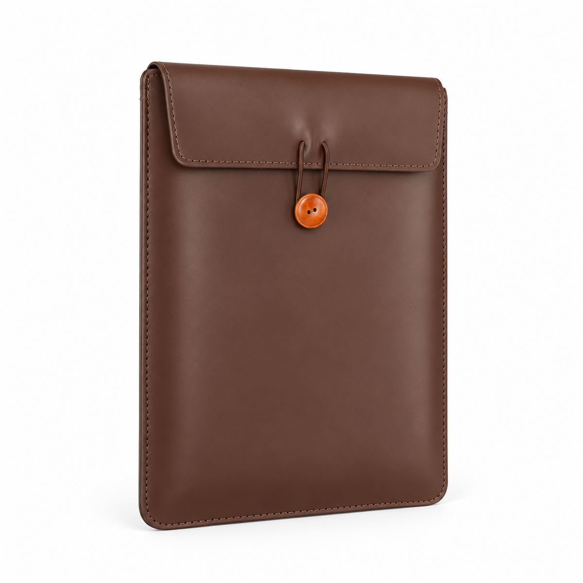 Brown Leather Laptop Bag Button Closure