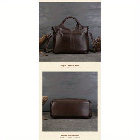 Multi-Functional Messenger Handbag, High-End Genuine Leather Women's Bag, Ethnic Fashion Layer Cowhide Large-Capacity Tote Bag