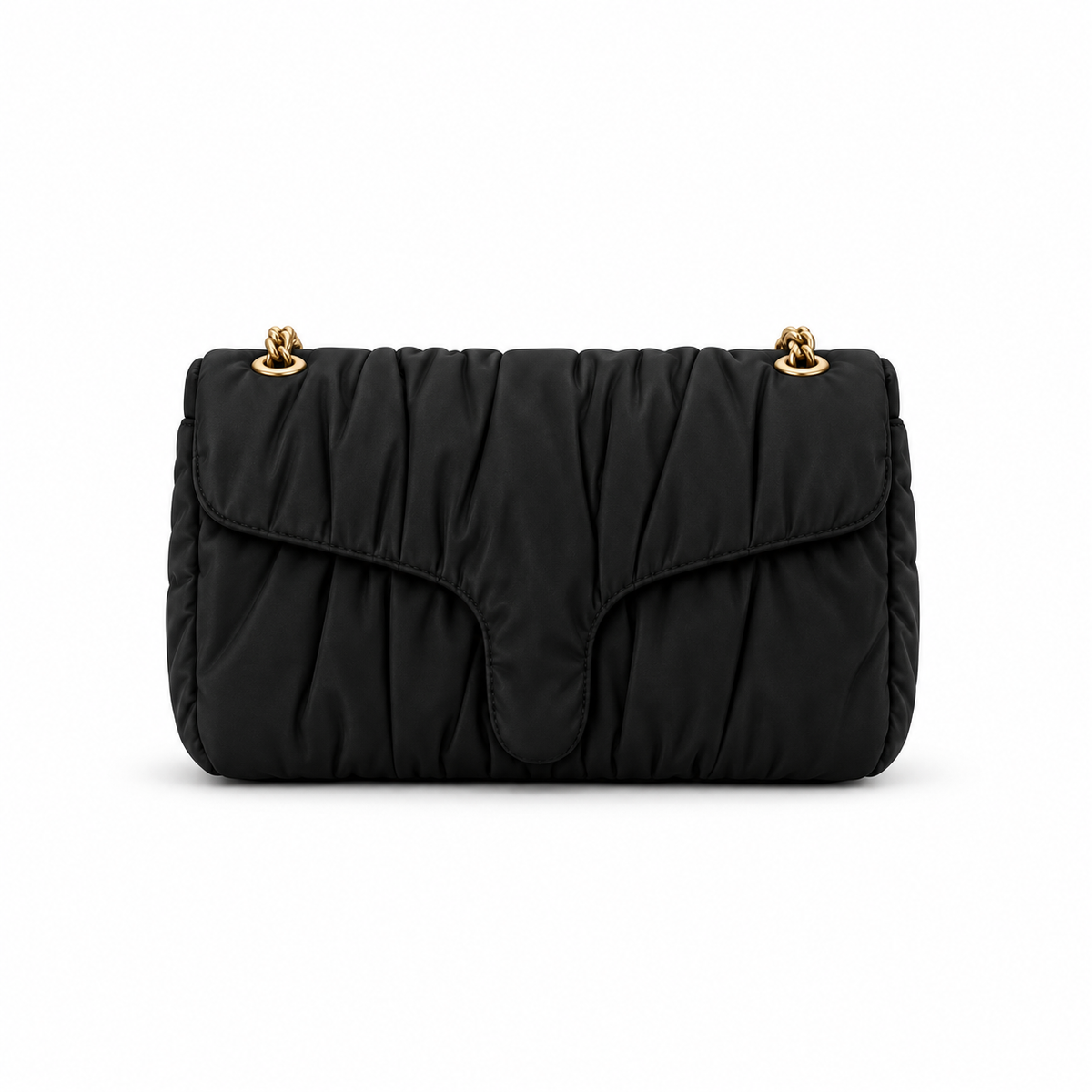 Black Ruched Padded Chain Shoulder Bag