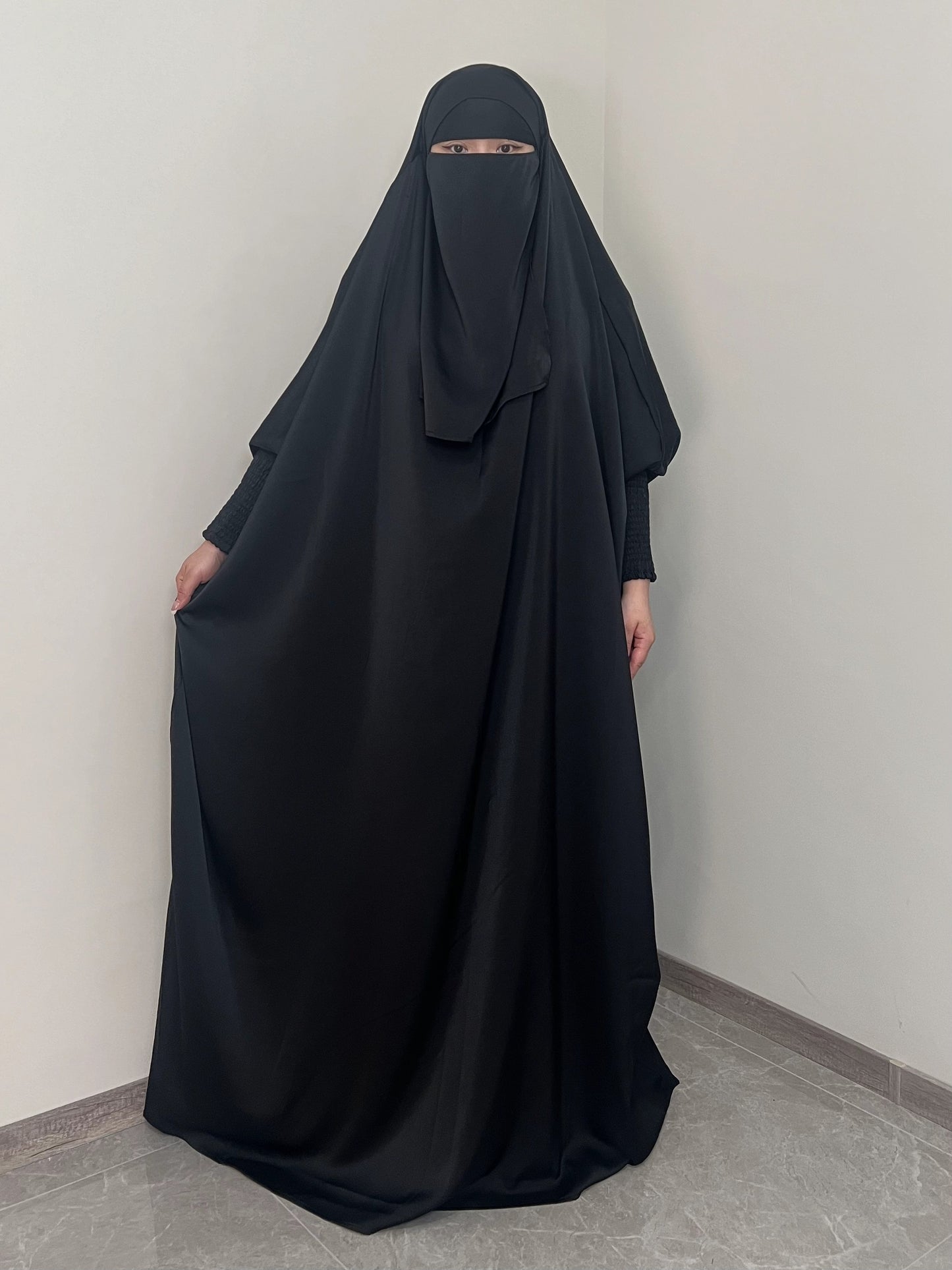 [Satin Modesty Dress] Free Size Satin One Piece Modesty Abaya Burkha - Jilbab Niqab Attached