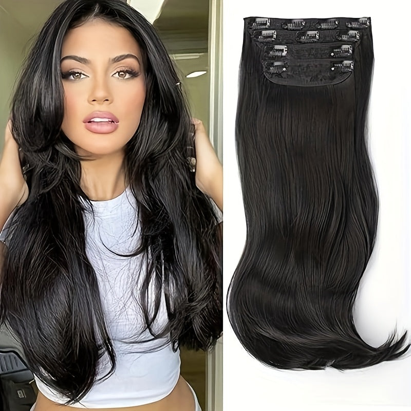 Clip In Hair Extensions, Hair Extensions for Women Straight Layered Hair Extensions Synthetic Heat Resistant Long Wavy Daily Use 20 Inch