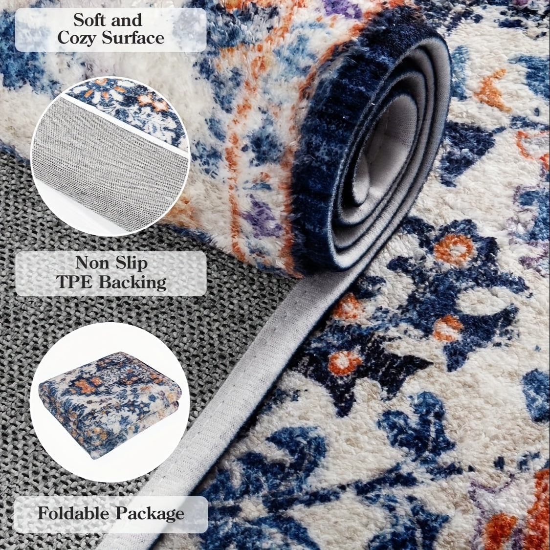 Bohemian Round Rug Bedroom Round Area Rug Soft Bathroom Circle Mat, Vintage Machine Washable Non Slip Low Pile Indoor Floor Carpet For Kitchen, Laundry Room, Entryway