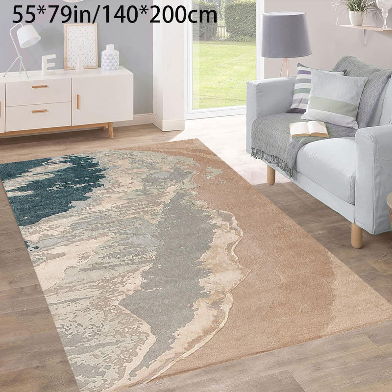 This Is a Soft Area Rug Featuring a Light-Colored Design Inspired by Beach Elements, Made of Golden Diamond Velvet with an 800G Per Square Meter Weight. It Has a Non-Slip Point Plastic Backing with a Patterned Design