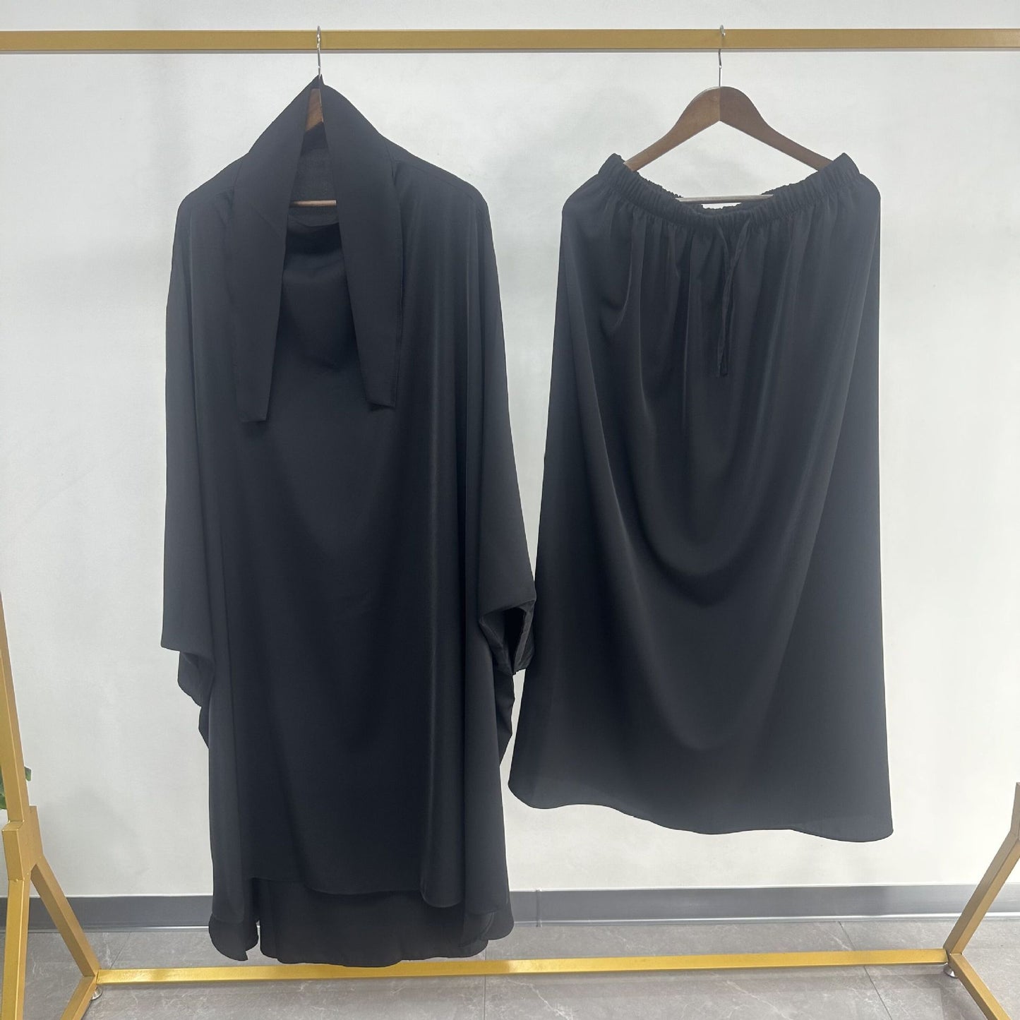 Middle East Dubai Women's Solid Color Loose Jilbaab Two-Piece Set with Large Hijab for Export