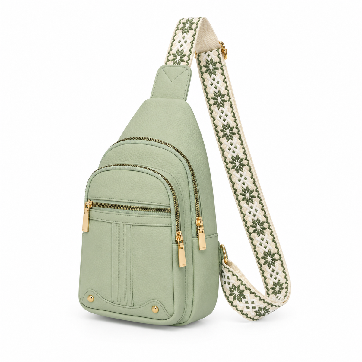 Sage Green Patterned Strap Sling Bag