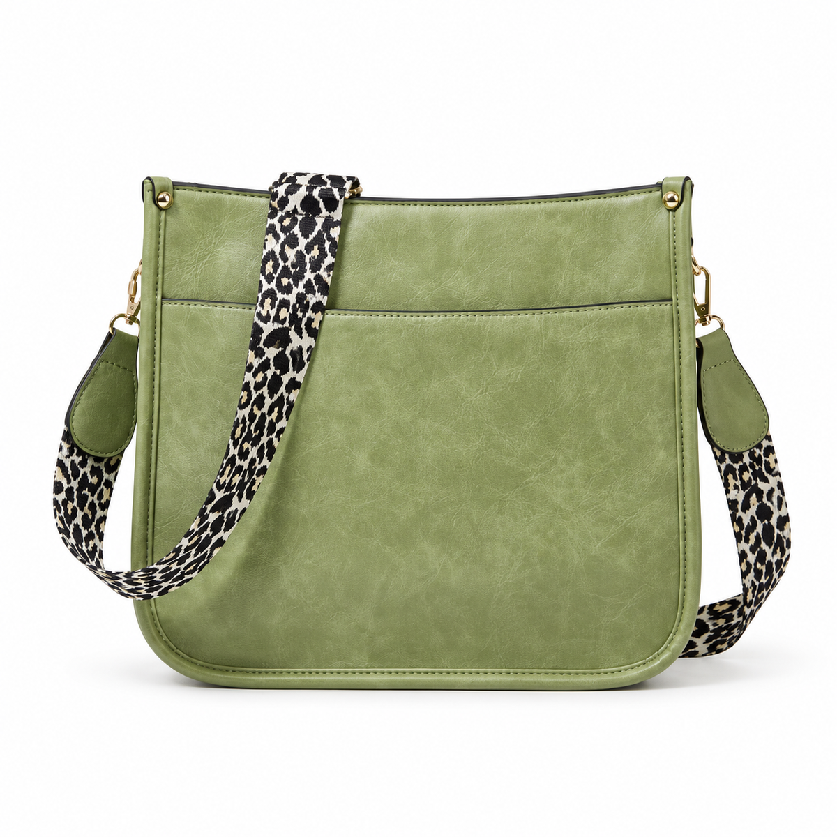 Olive Green Leopard Strap Crossbody Bag