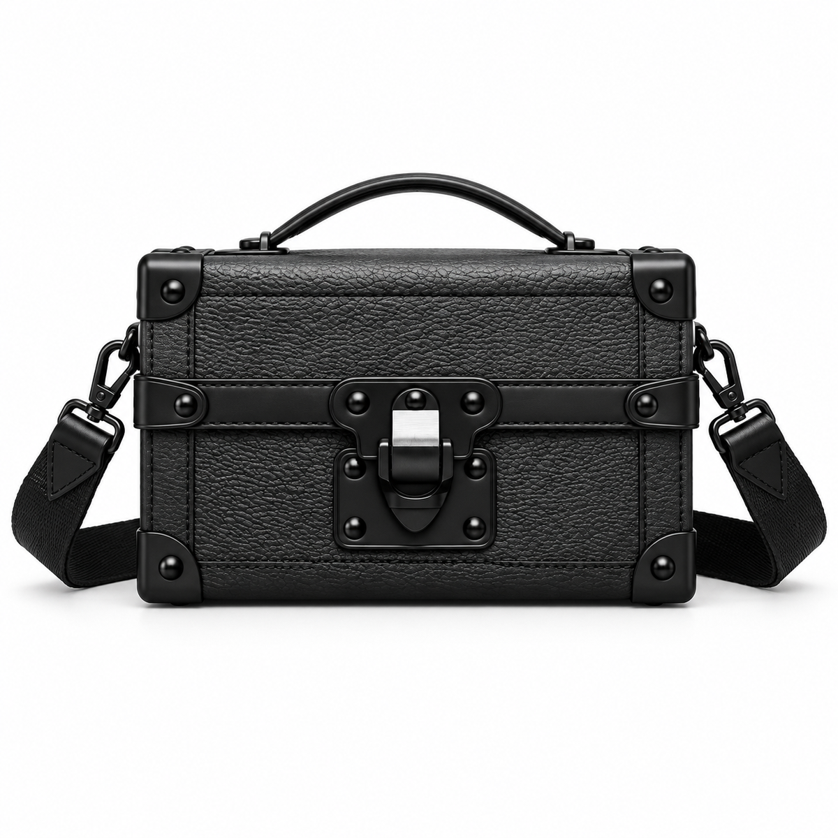 Black Vegan Leather Trunk Crossbody Bag