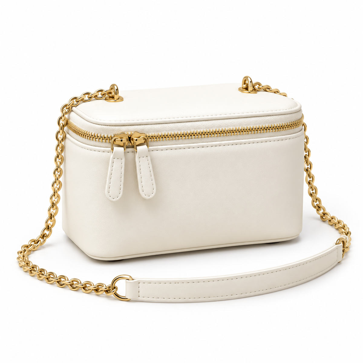 Ivory Vegan Leather Chain Crossbody Bag