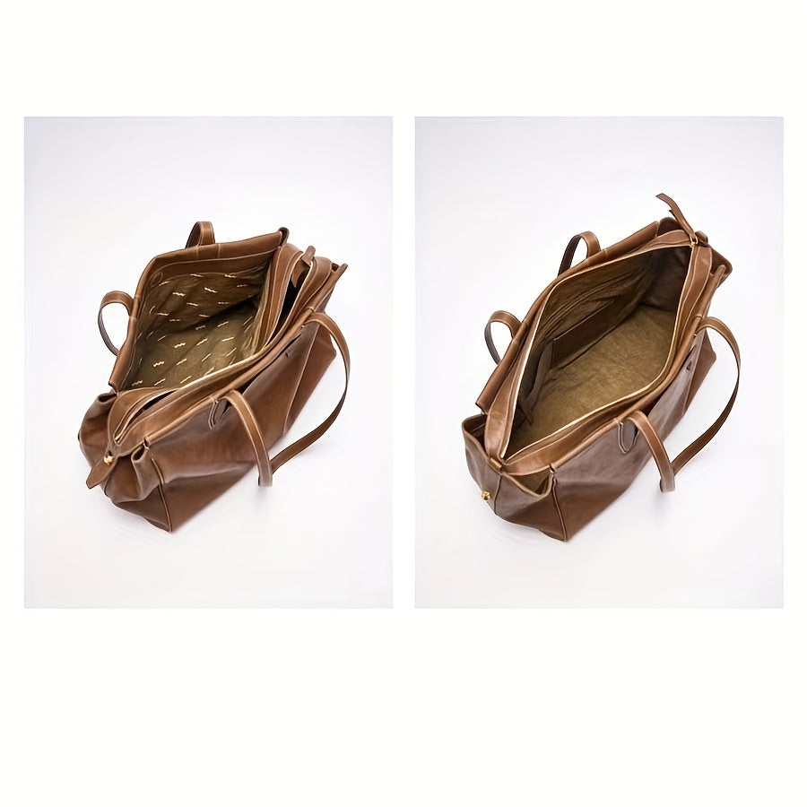 Luxury Genuine Leather Tote Bag - Spacious With Zipper Bag, Perfect for Women's Travel & Business