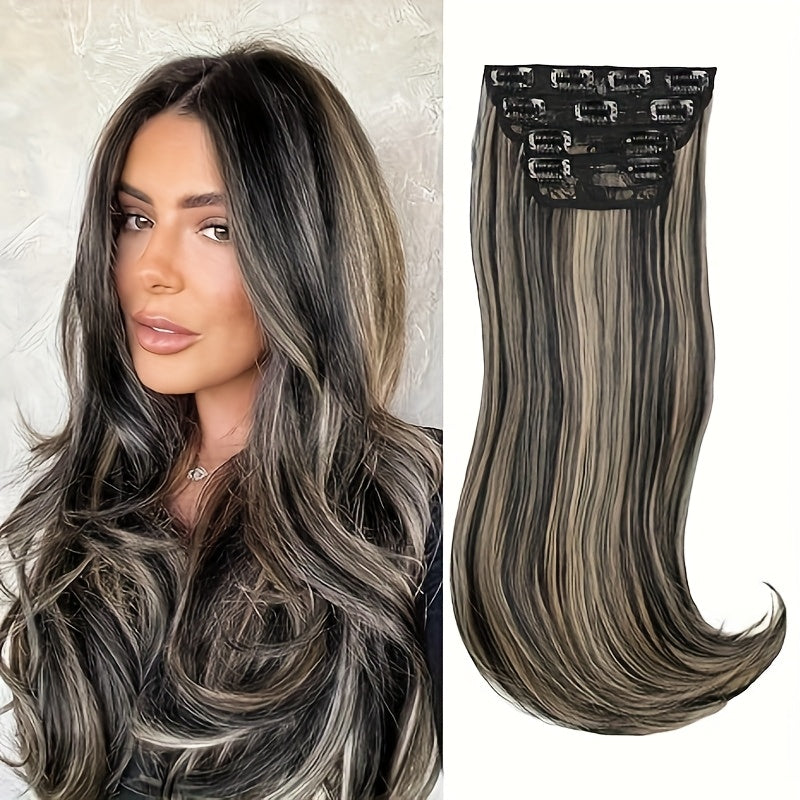 Clip In Hair Extensions, Hair Extensions for Women Straight Layered Hair Extensions Synthetic Heat Resistant Long Wavy Daily Use 20 Inch