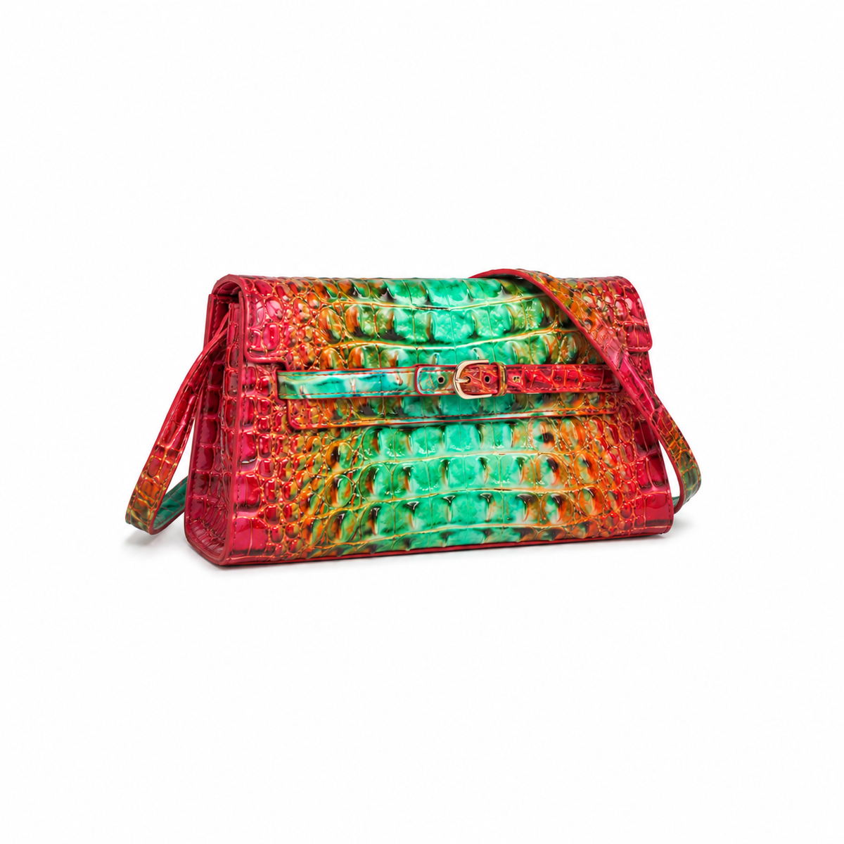 Multicolor Crocodile Embossed Leather Shoulder Bag