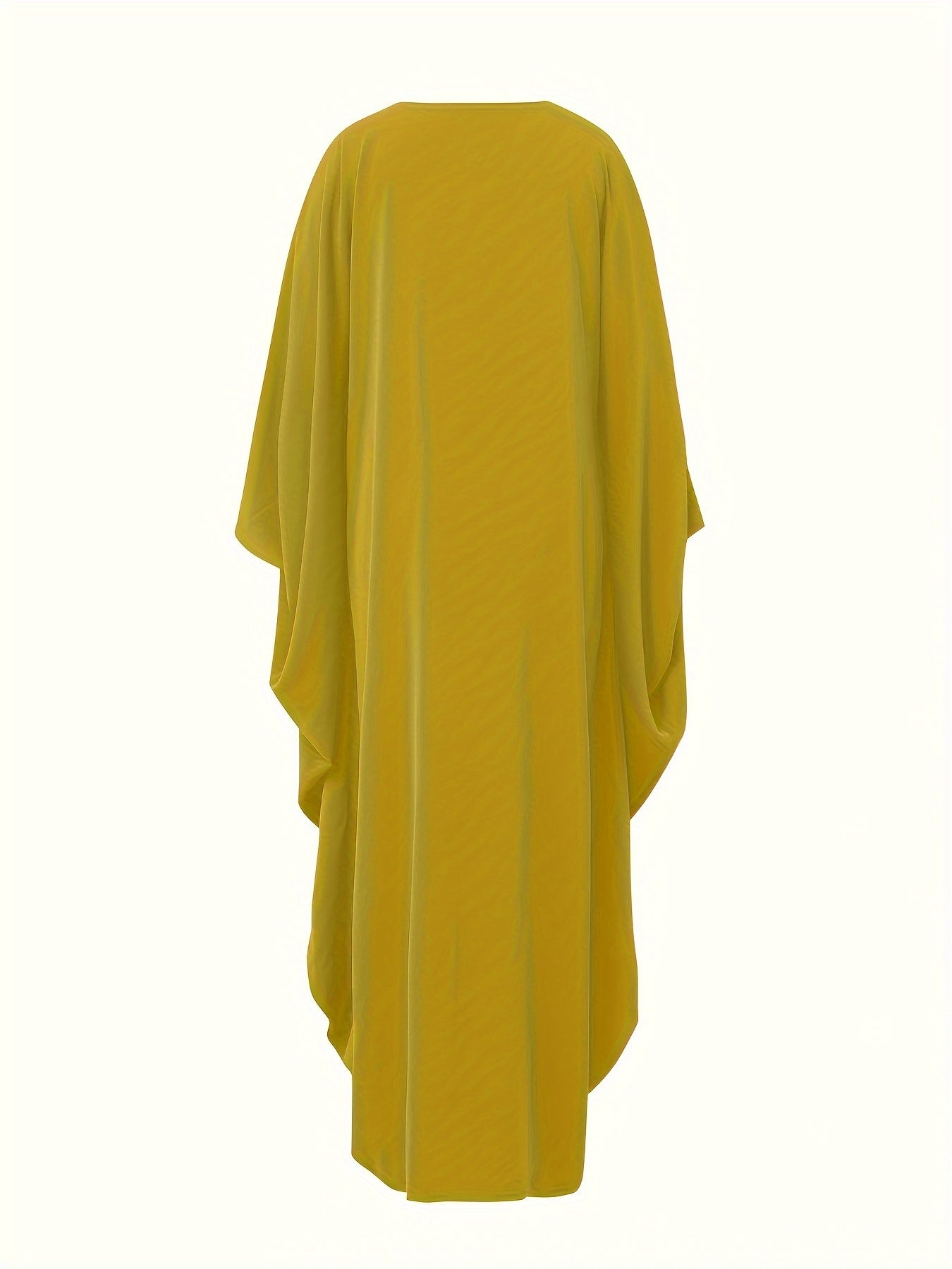 Women's Elegant Rhinestone Embellished Long Kaftan Palestinian Abaya - Batwing Sleeves, Long Split Hem, Polyester, Non-Stretch, Solid Color, Suitable for Spring/Summer/Fall