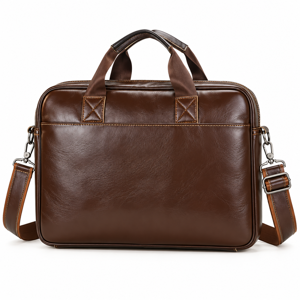 Classic Brown Leather Briefcase With Pockets
