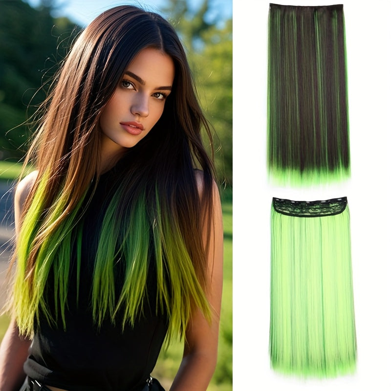 Colorful Clip-In Hair Extensions - 1pc Featuring Five Clips, Long Straight Heat-Resistant Synthetic Fiber Hairpiece for Women'S Everyday Looks And Party Must-Haves