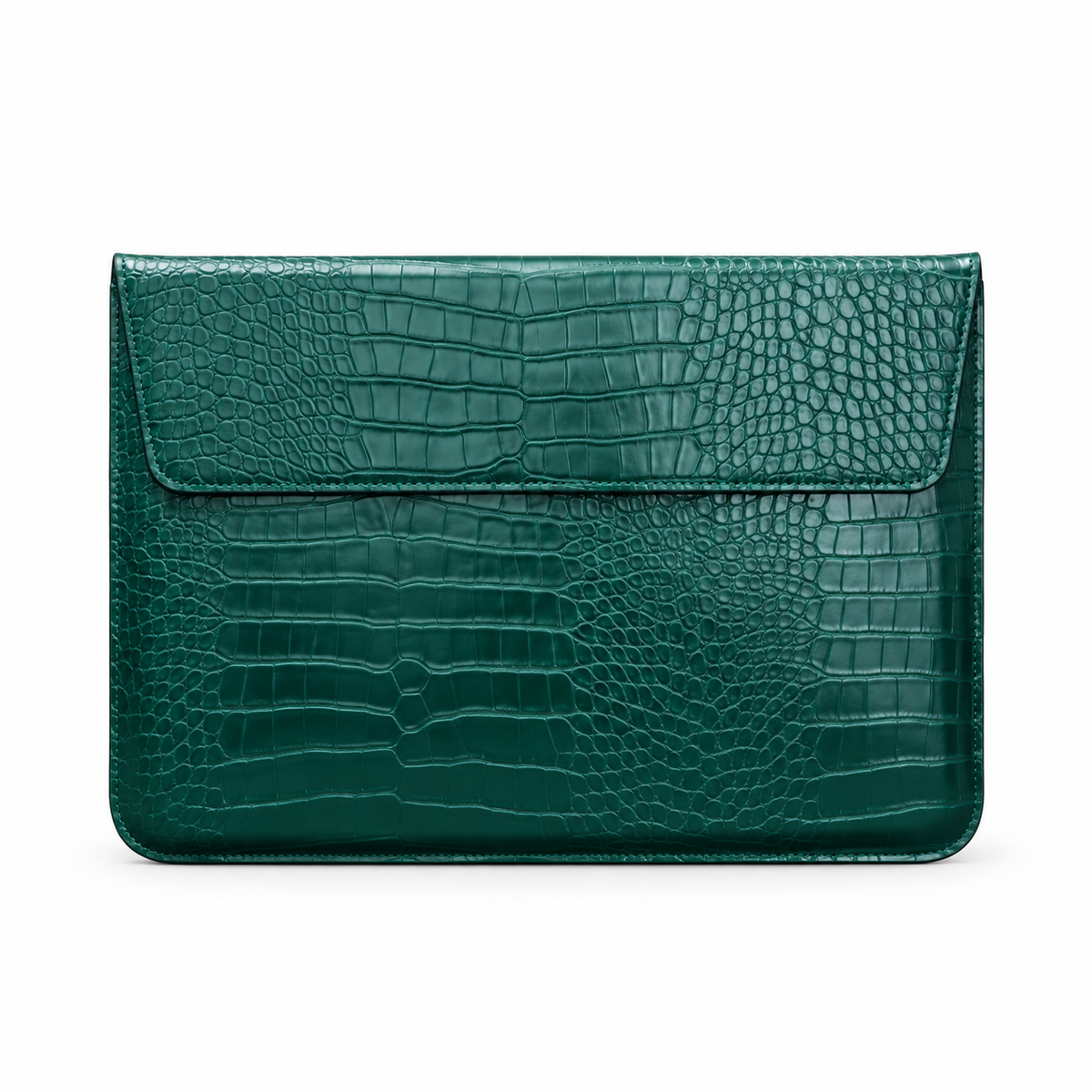 Green Crocodile Embossed Leather Laptop Bag