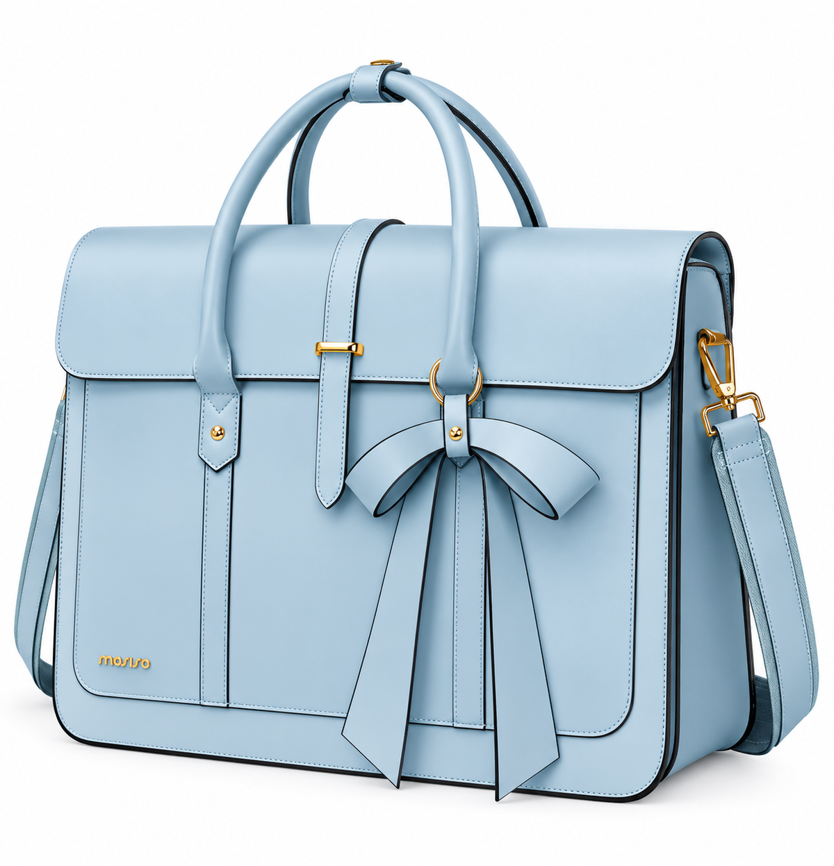 Powder Blue Bow Leather Laptop Bag