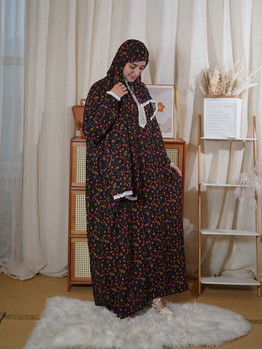 Prayer Robe and Scarf Set for Muslim Women in the Middle East | Traditional Fashion Print Jibab Abaya