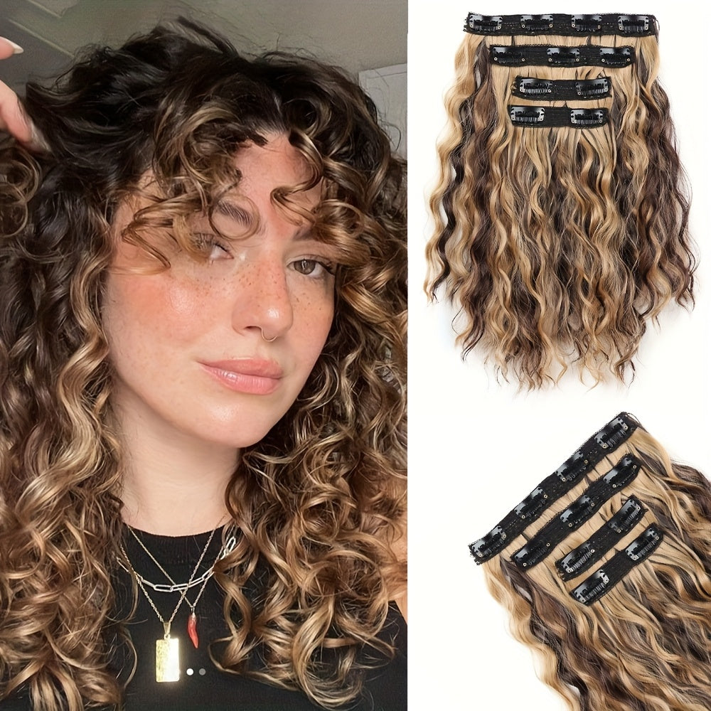 12-inch Water Wave Clip-in Synthetic Hair Extensions for Volume Boost, Skin-Friendly Clip Design, Secure Hold, Suitable for Women