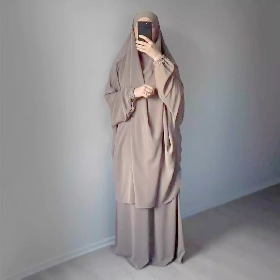 Middle East Dubai Women's Solid Color Loose Jilbaab Two-Piece Set with Large Hijab for Export