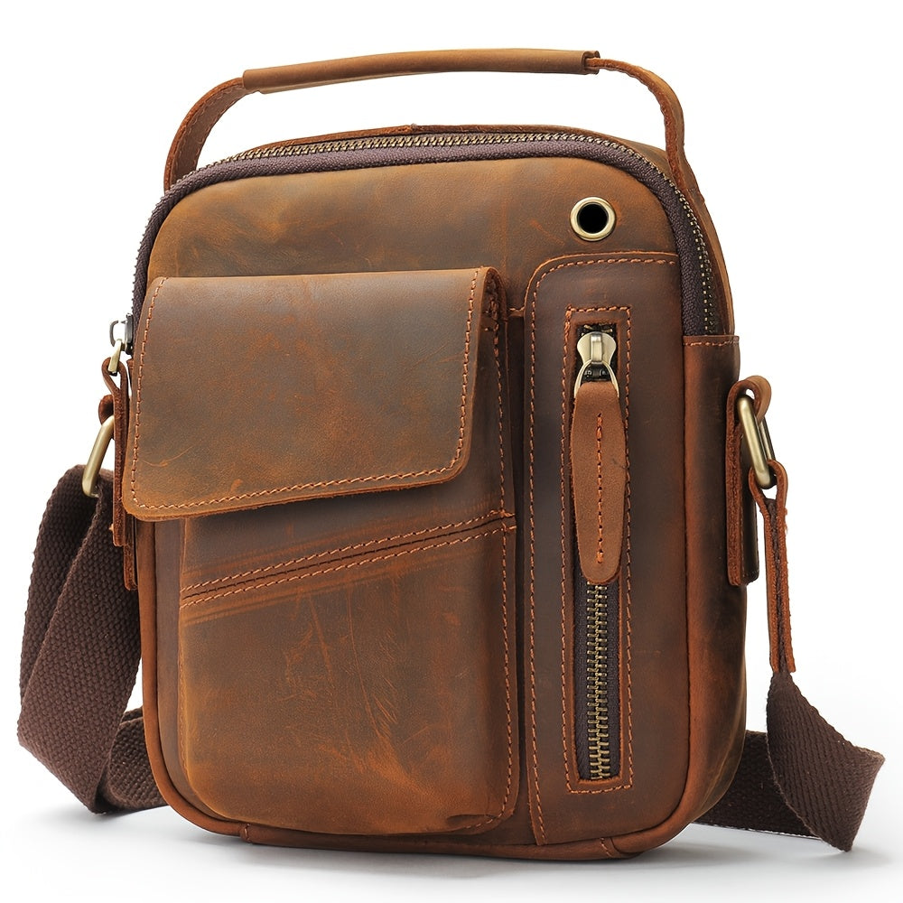 Leather Shoulder Sling Bag, Men's Retro Classic Business Style, Single Shoulder Crossbody Strap Design, Shoulder Bag For Casual Travel And Commuting